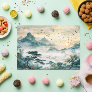 raxxa Premium-Tischset: Chinese Watercolor Birds in Evening Sky