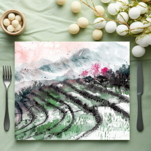 raxxa Premium-Tischset: Chinese Watercolor Serene Rice Terraces