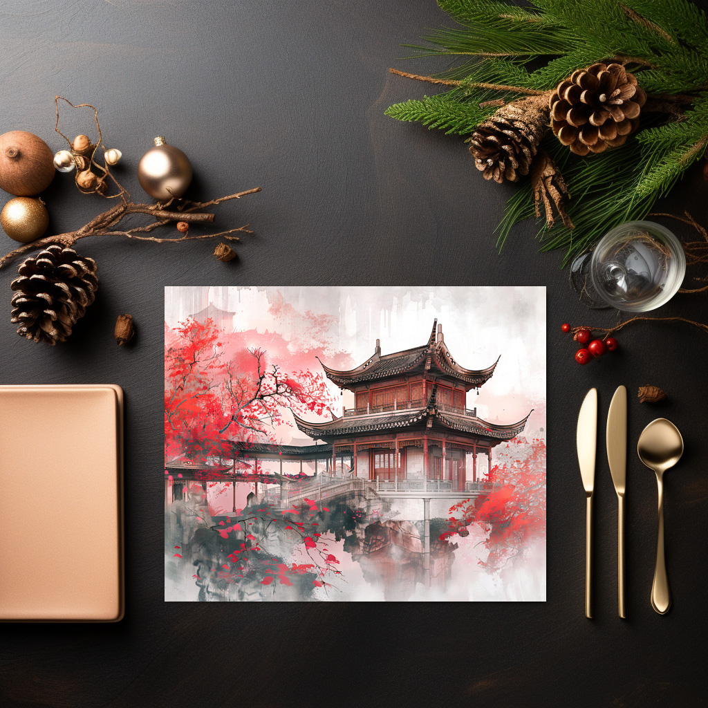 raxxa Premium-Tischset: Chinese Watercolor Red Maple by Temple - immagine 3