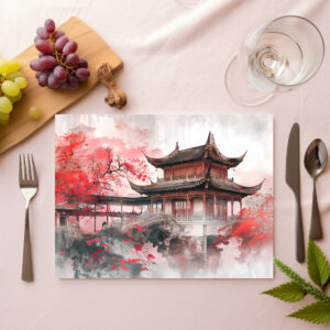 raxxa Premium-Tischset: Chinese Watercolor Red Maple by Temple