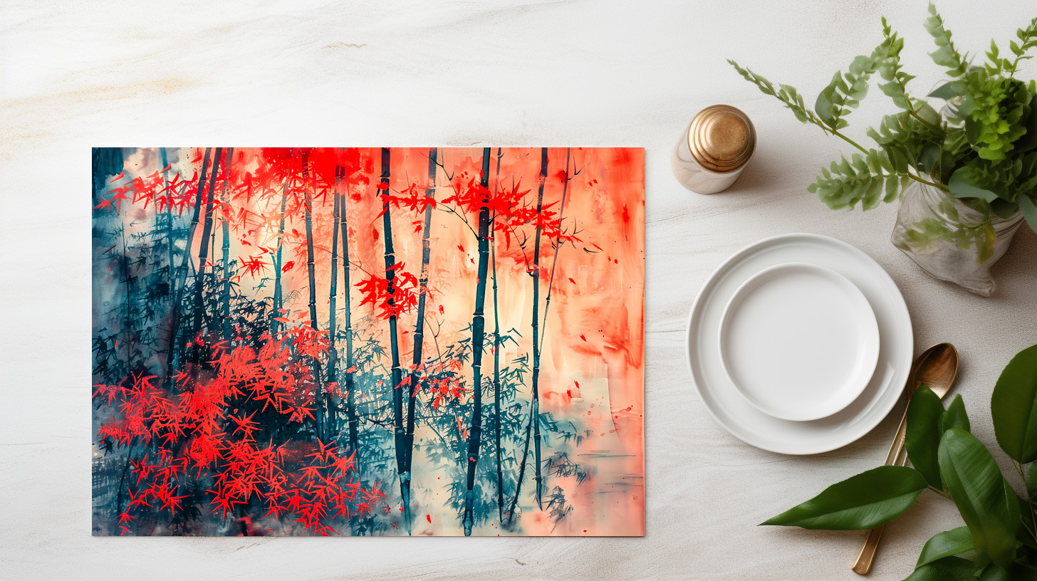 raxxa Premium-Tischset: Chinese Watercolor Tranquil Bamboo Forest - immagine 3