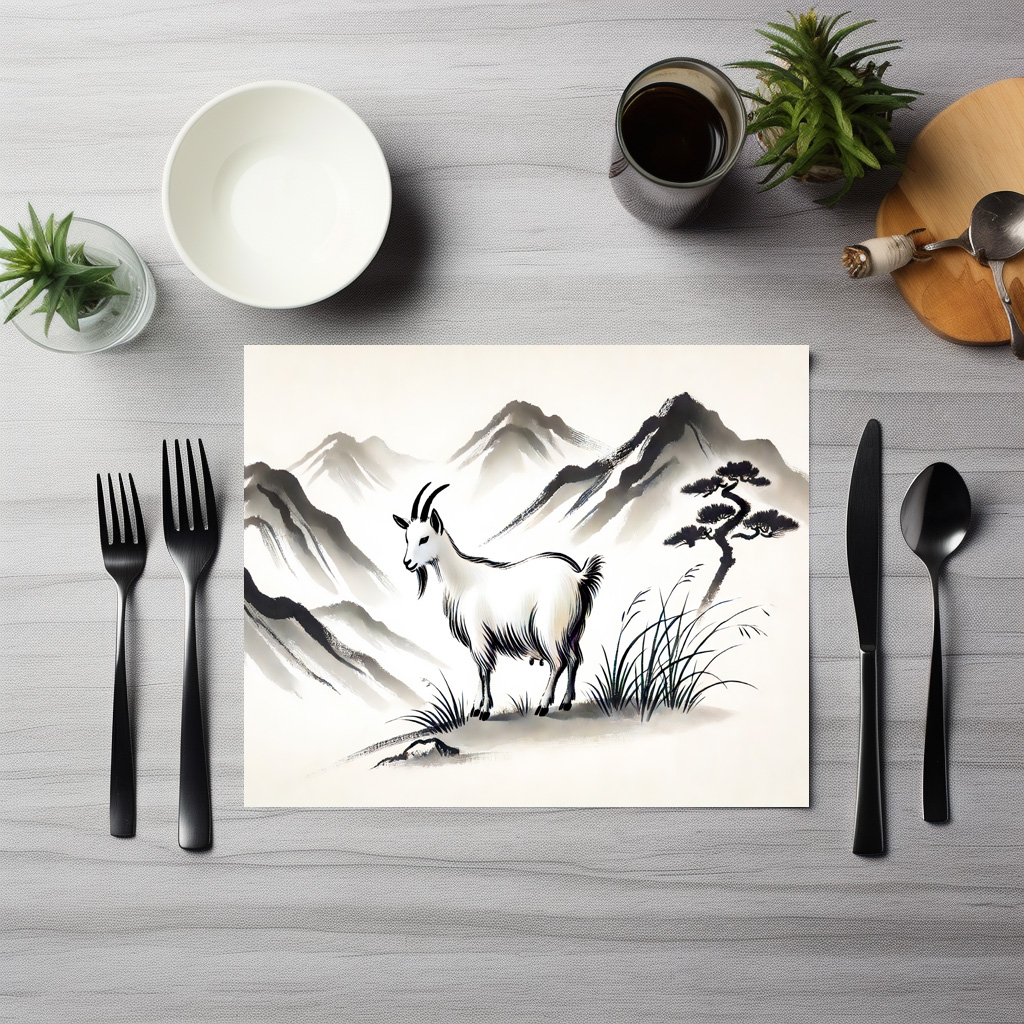 raxxa Premium-Tischset: Graceful Goat on Meadow with Mountains