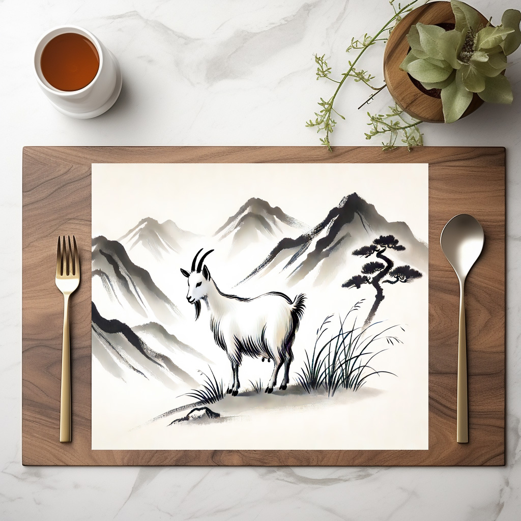 raxxa Premium-Tischset: Graceful Goat on Meadow with Mountains - immagine 2