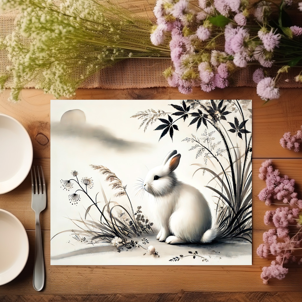 raxxa Premium-Tischset: China zodiac ink of Serene Hare Resting Under Bush – Bild 3