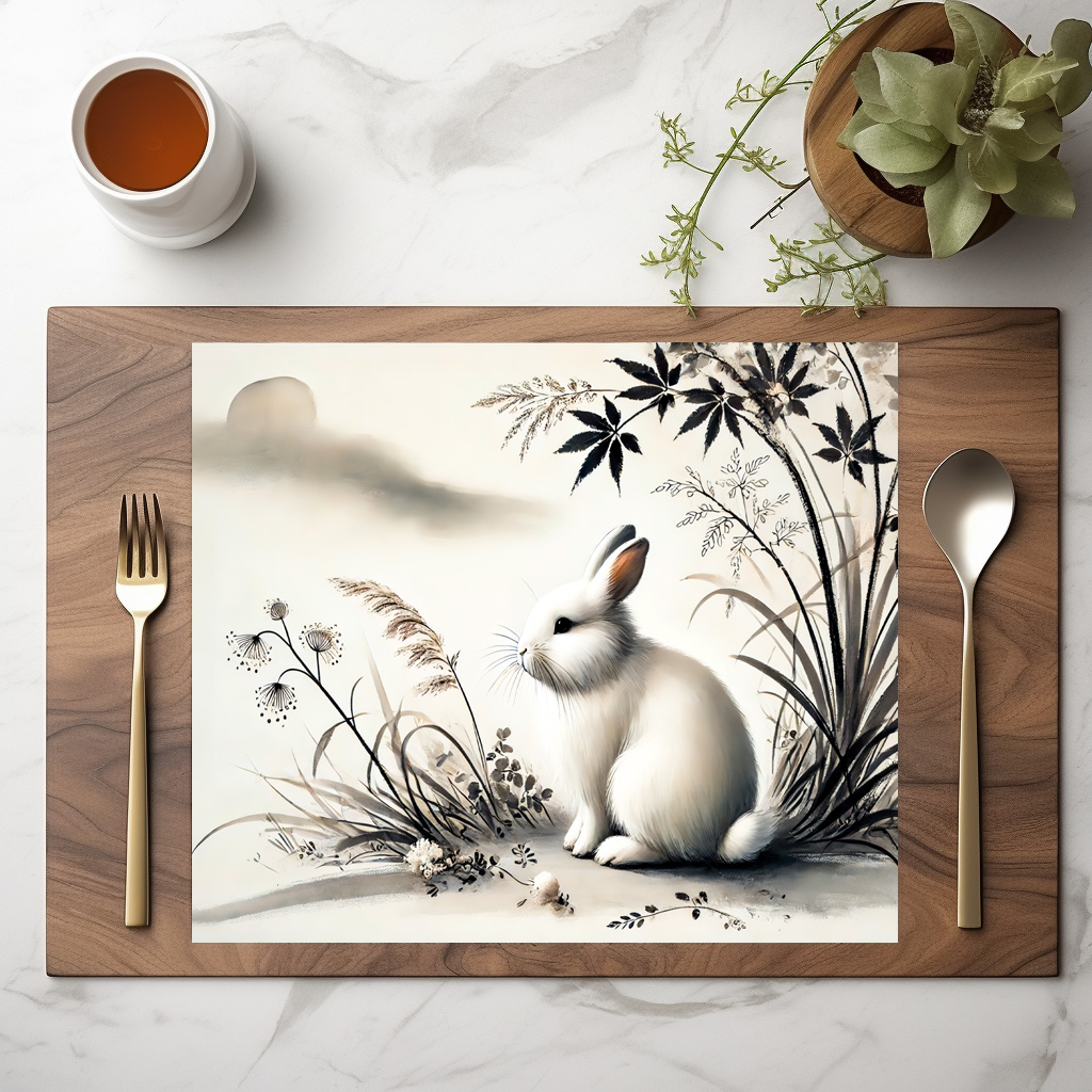 raxxa Premium-Tischset: China zodiac ink of Serene Hare Resting Under Bush – Bild 2