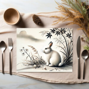 raxxa Premium-Tischset: China zodiac ink of Serene Hare Resting Under Bush