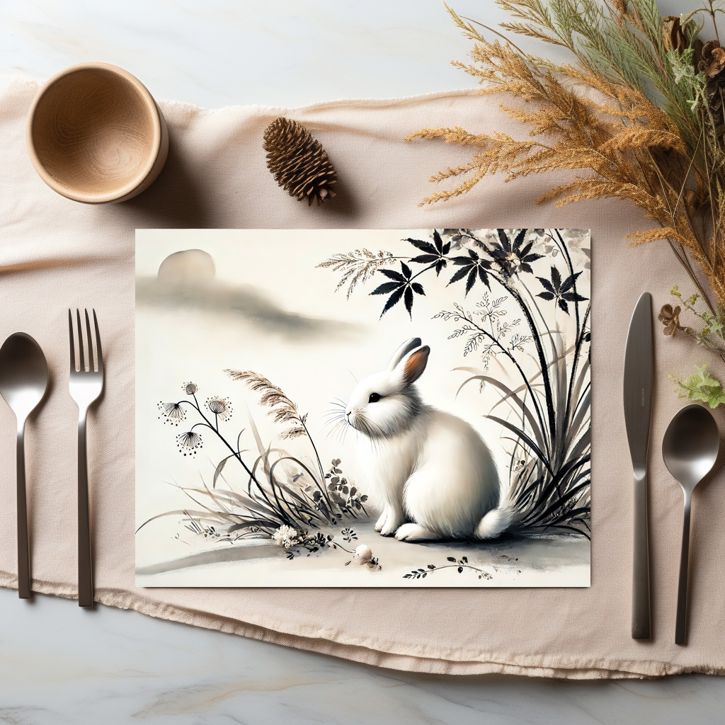 raxxa Premium-Tischset: China zodiac ink of Serene Hare Resting Under Bush