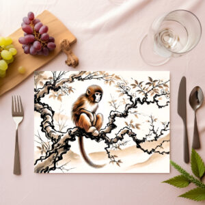 raxxa Premium-Tischset: China ink zodiac Playful Monkey Perched on Tree