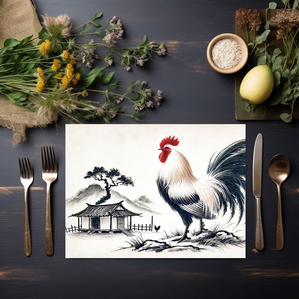 raxxa Premium-Tischset: Proud Rooster Standing Before Barn – Bild 2