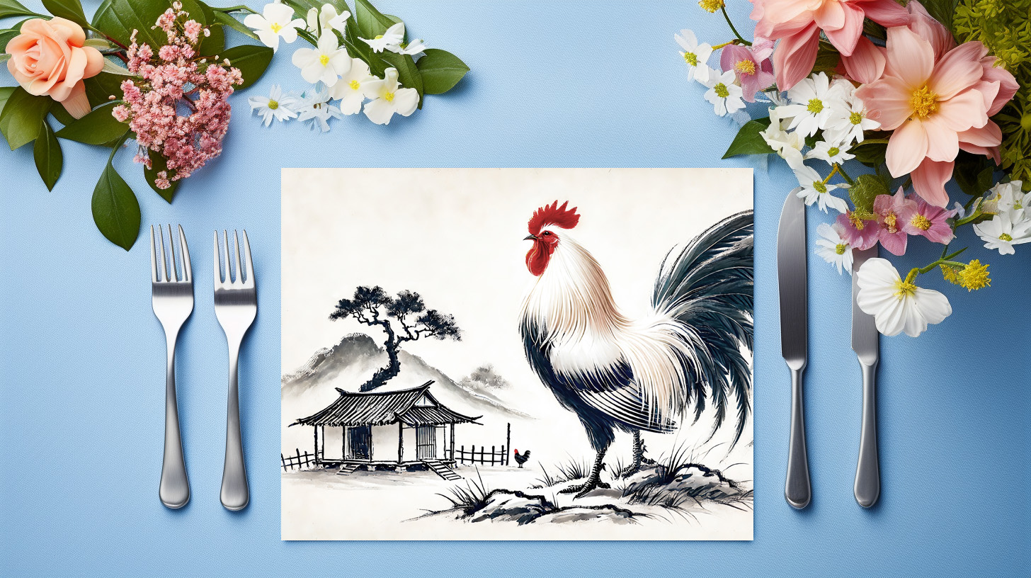 raxxa Premium-Tischset: Proud Rooster Standing Before Barn – Bild 3