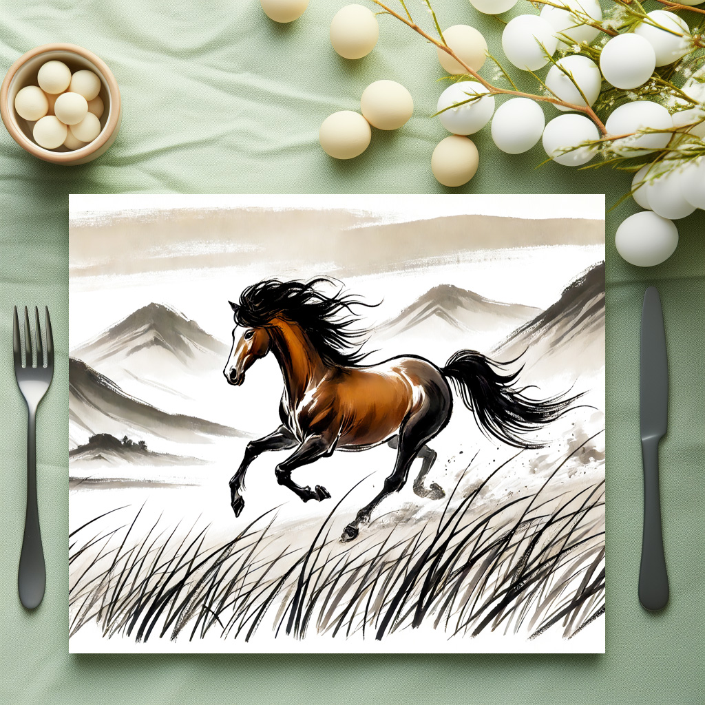 raxxa Premium-Tischset: Galloping Horse Across Pasture ink painting – Bild 3