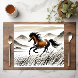 raxxa Premium-Tischset: Galloping Horse Across Pasture ink painting