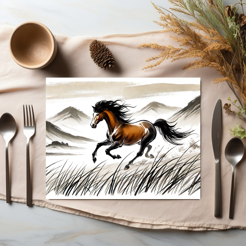 raxxa Premium-Tischset: Galloping Horse Across Pasture ink painting – Bild 2