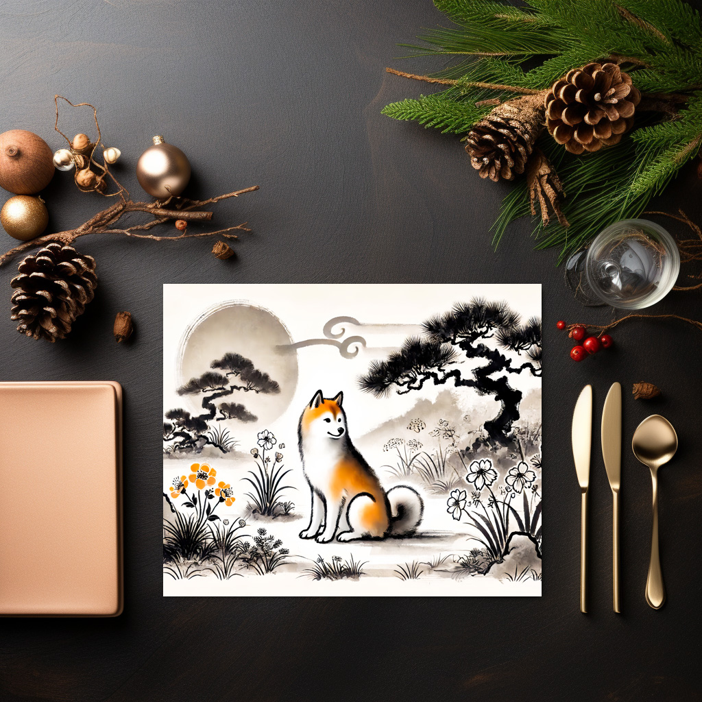 raxxa Premium-Tischset: Loyal Dog in Garden Under Bonsai ink art – Bild 2