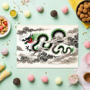 raxxa Premium-Tischset: China ink of Majestic Dragon Soaring in Clouds