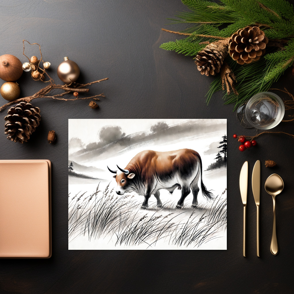 raxxa Premium-Tischset: China ink zodiac Strong Ox Grazing on Meadow – Image 3
