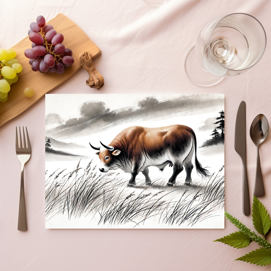 raxxa Premium-Tischset: China ink zodiac Strong Ox Grazing on Meadow – Image 2