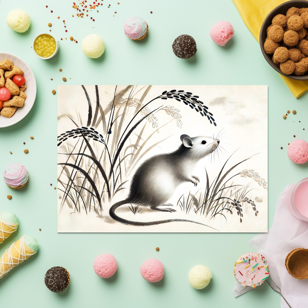 raxxa Premium-Tischset: Cunning Rat Under Rice Plant. ink zodiac - Imagen 2