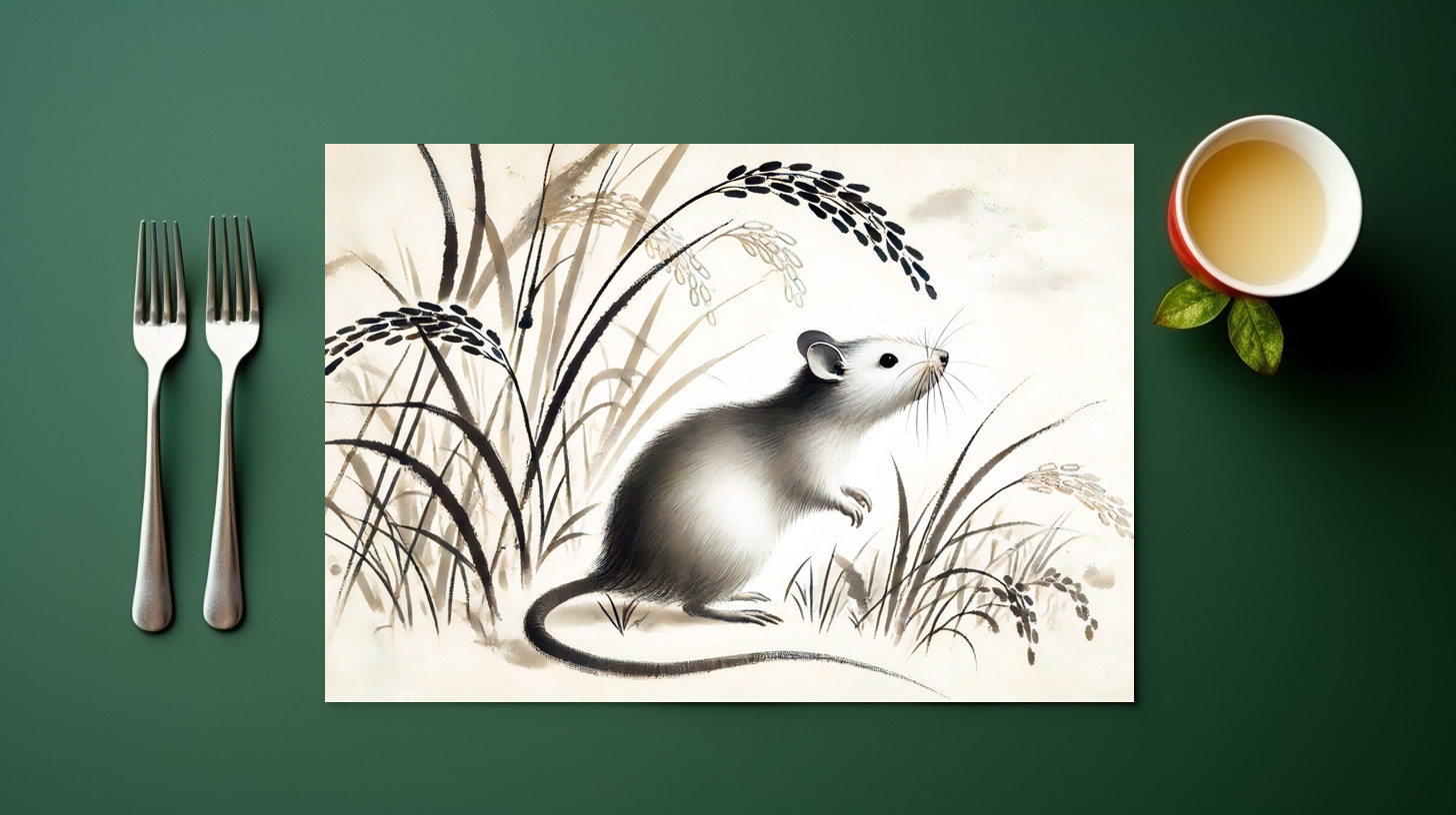 raxxa Premium-Tischset: Cunning Rat Under Rice Plant. ink zodiac - Imagen 3