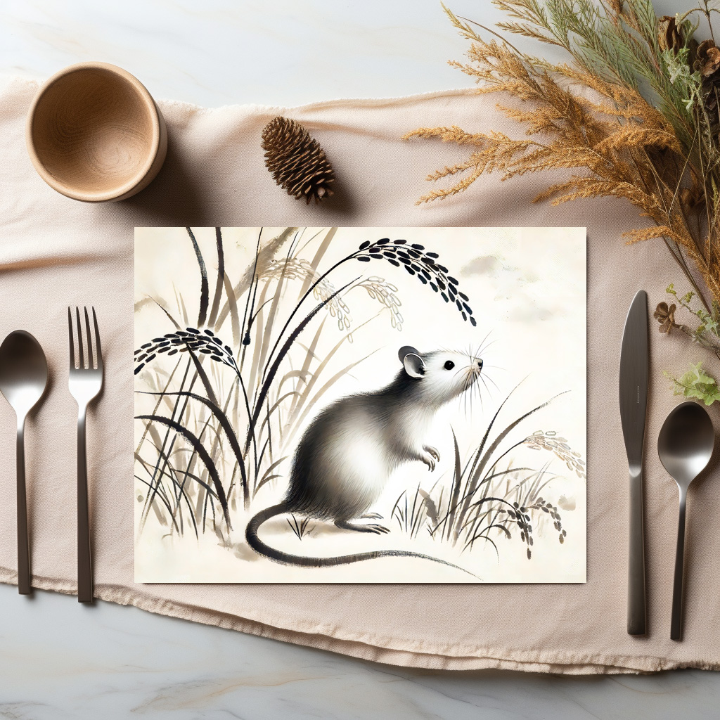 raxxa Premium-Tischset: Cunning Rat Under Rice Plant. ink zodiac