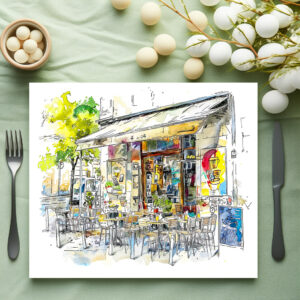 raxxa Premium-Tischset: Watercolor Berlin Prenzlauer Berg Street Cafe