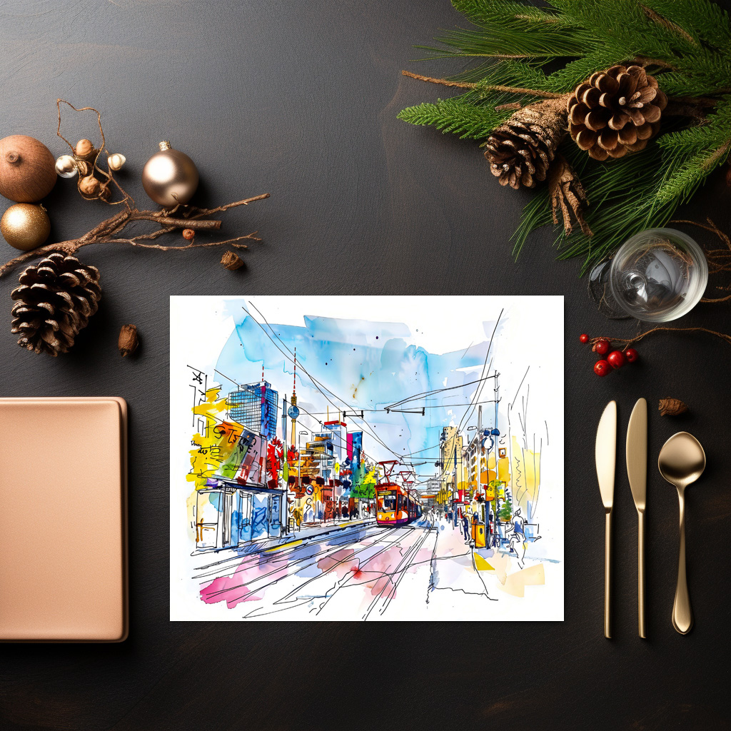 raxxa Premium-Tischset: Watercolor Berlin Mitte Tram Colorful Facades - immagine 3