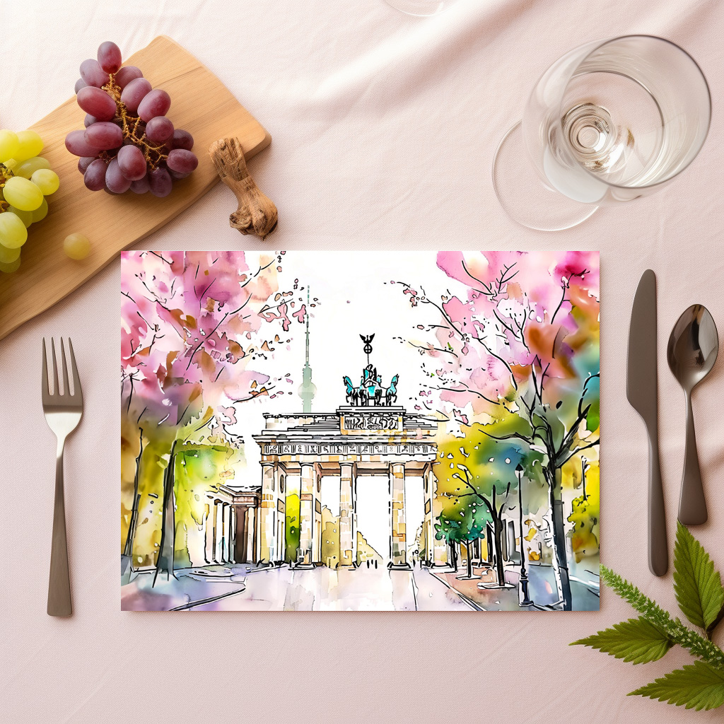 raxxa Premium-Tischset: Watercolor Berlin Spring Brandenburg Gate