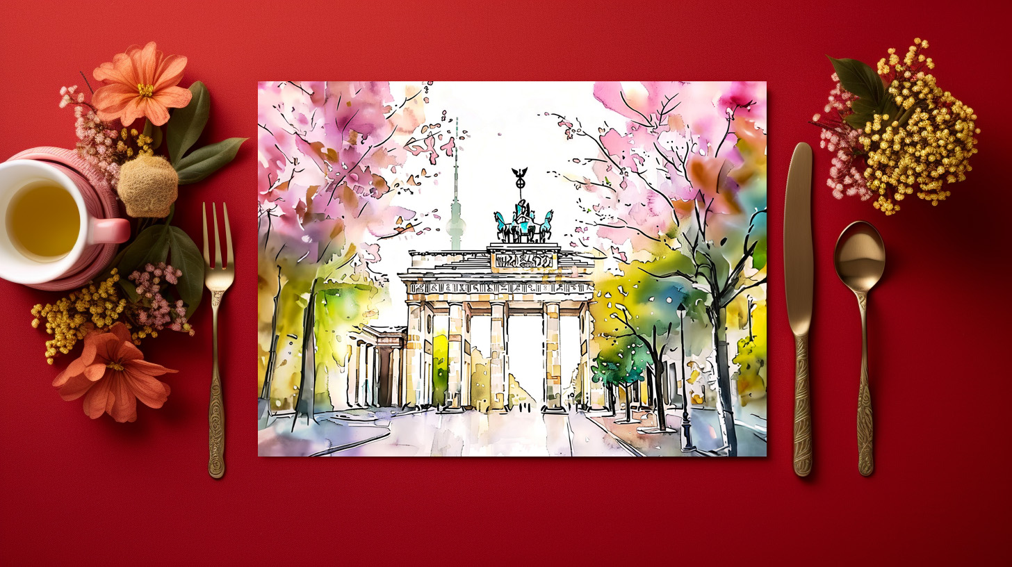 raxxa Premium-Tischset: Watercolor Berlin Spring Brandenburg Gate - Imagen 2