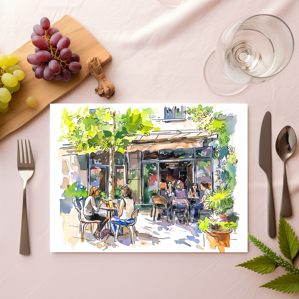 raxxa Premium-Tischset: Watercolor Berlin Kreuzberg Summer Cafe - Imagen 2