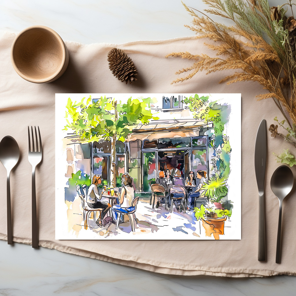 raxxa Premium-Tischset: Watercolor Berlin Kreuzberg Summer Cafe - Imagen 3