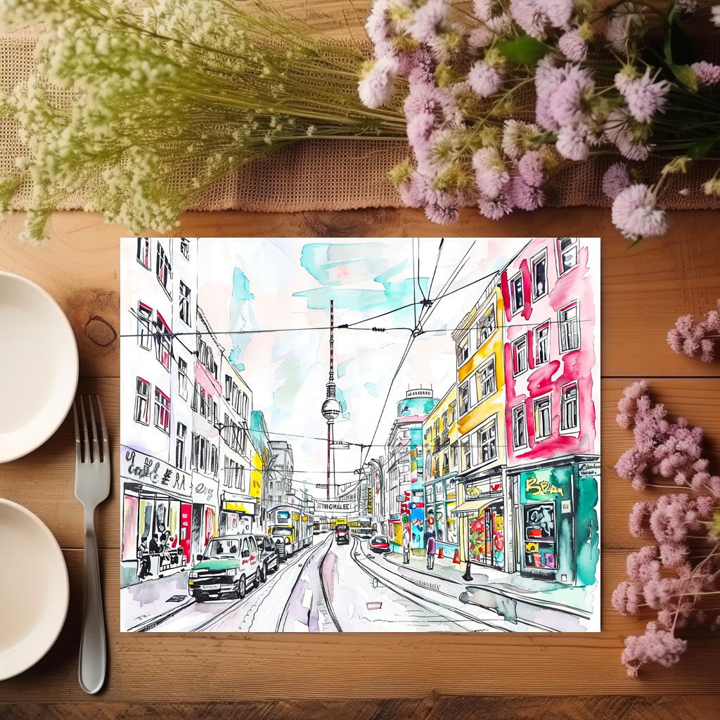 raxxa Premium-Tischset: Watercolor Berlin Mitte TV Tower - Image 3