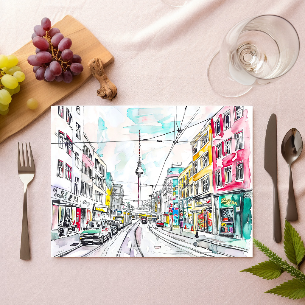 raxxa Premium-Tischset: Watercolor Berlin Mitte TV Tower - Image 2
