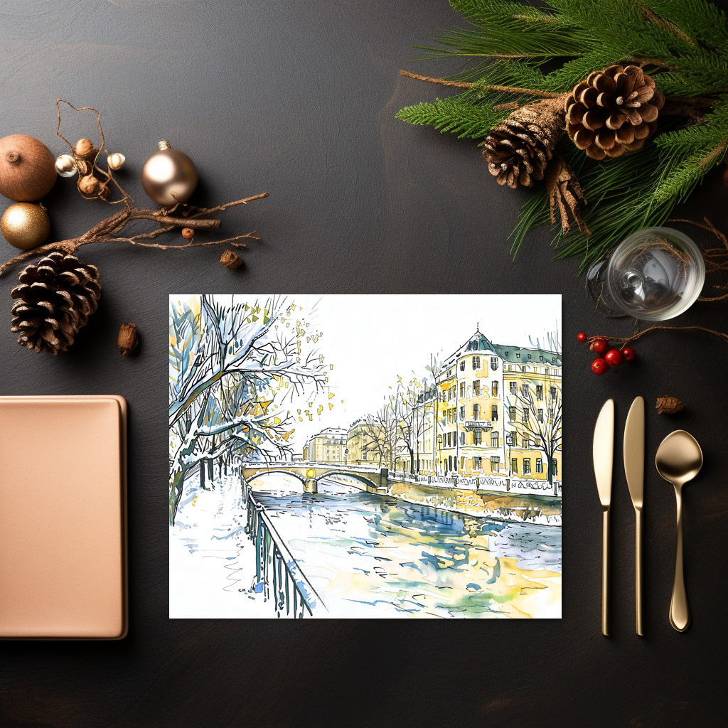 raxxa Premium-Tischset: Watercolor Berlin Spandau Winter Havel - immagine 3