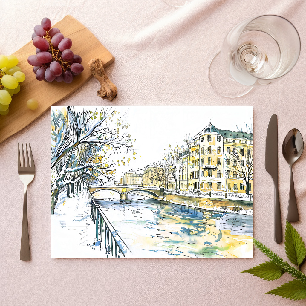 raxxa Premium-Tischset: Watercolor Berlin Spandau Winter Havel - immagine 2