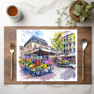 raxxa Premium-Tischset: Watercolor Berlin Market Summer Flowers