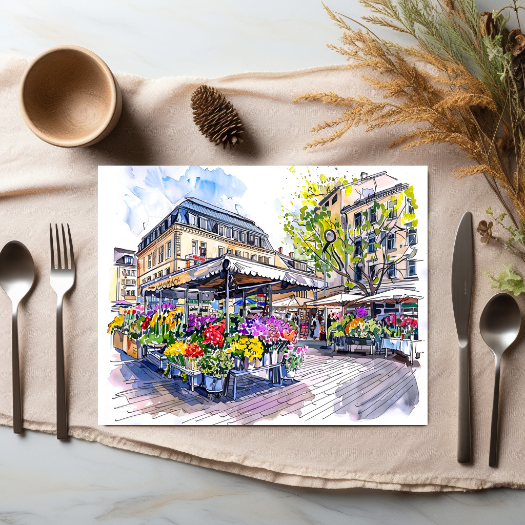 raxxa Premium-Tischset: Watercolor Berlin Market Summer Flowers – Image 2