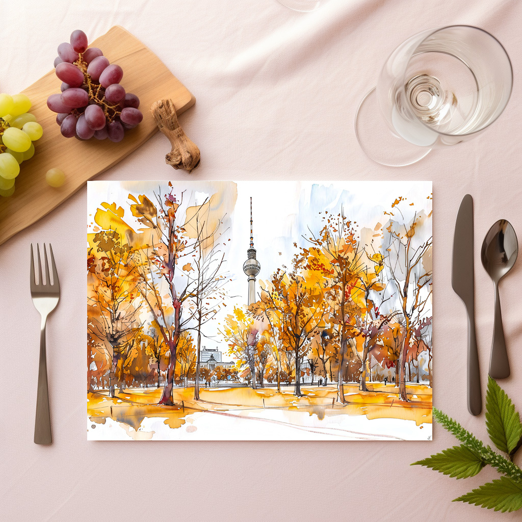 raxxa Premium-Tischset: Watercolor Berlin Mitte Autumn TV Tower