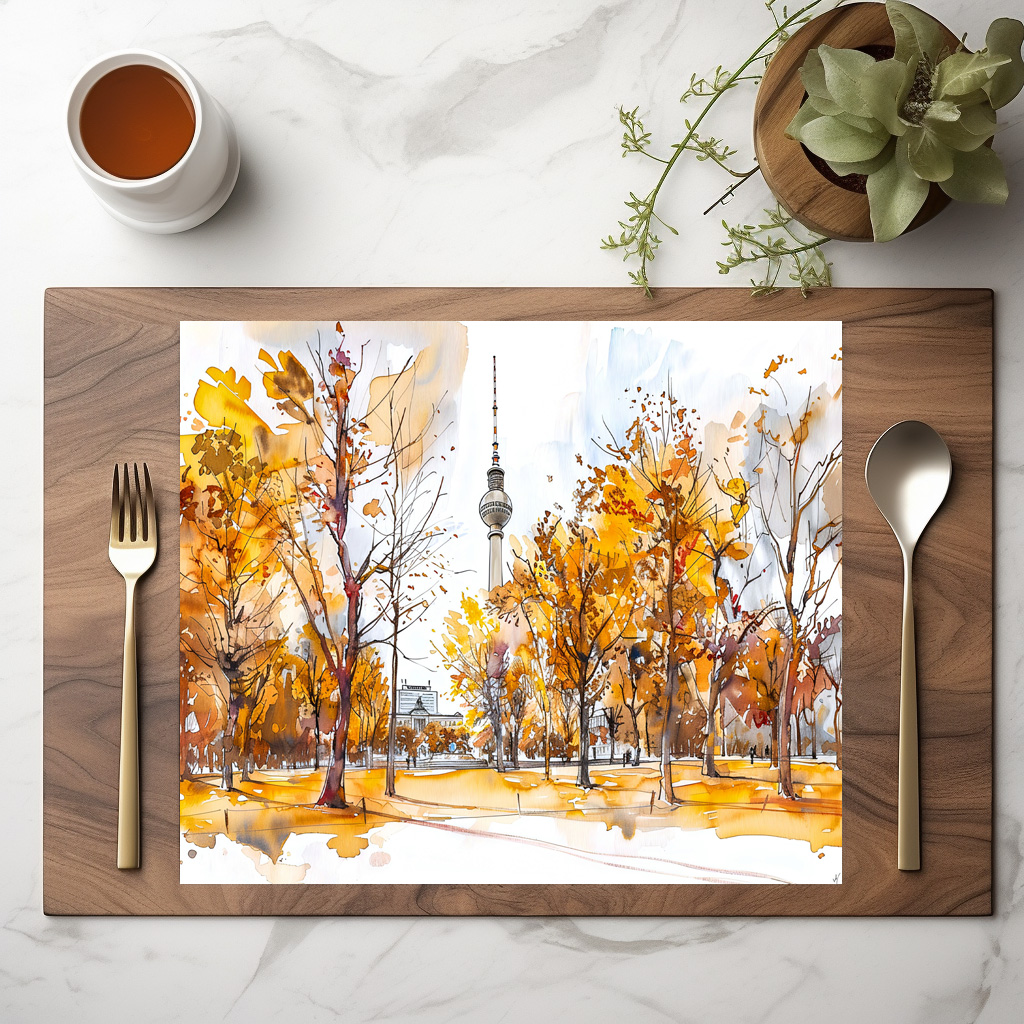 raxxa Premium-Tischset: Watercolor Berlin Mitte Autumn TV Tower - Image 2