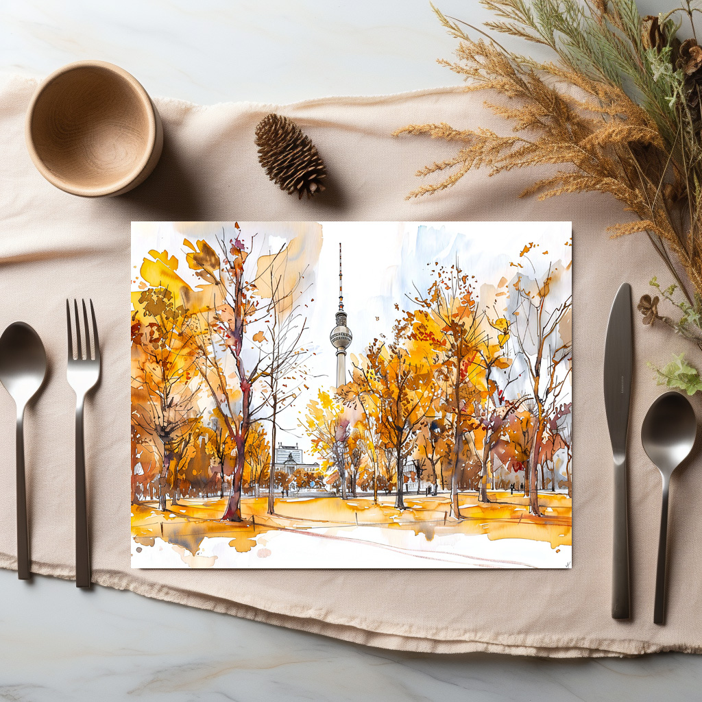 raxxa Premium-Tischset: Watercolor Berlin Mitte Autumn TV Tower - Image 3