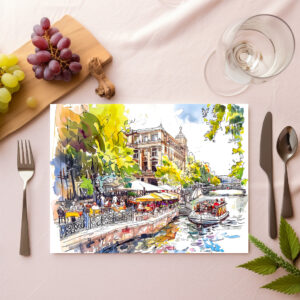 raxxa Premium-Tischset: Watercolor Berlin Mitte Spree River Cafe