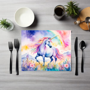 raxxa Premium-Tischset: Watercolor Graceful Unicorn Under Soft Pastel Rainbow Clouds