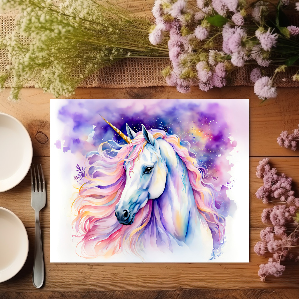 raxxa Premium-Tischset: Mystical Unicorn Walking Beneath A Shimmering Rainbow – Bild 2