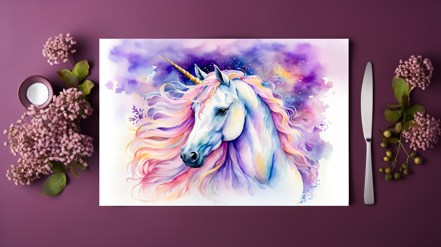 raxxa Premium-Tischset: Mystical Unicorn Walking Beneath A Shimmering Rainbow