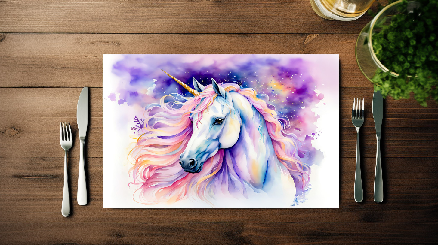 raxxa Premium-Tischset: Mystical Unicorn Walking Beneath A Shimmering Rainbow – Bild 3