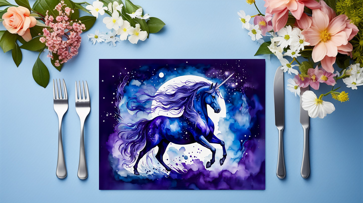 raxxa Premium-Tischset: Watercolor Majestic Blue Unicorn Under Starry Night Sky - immagine 3