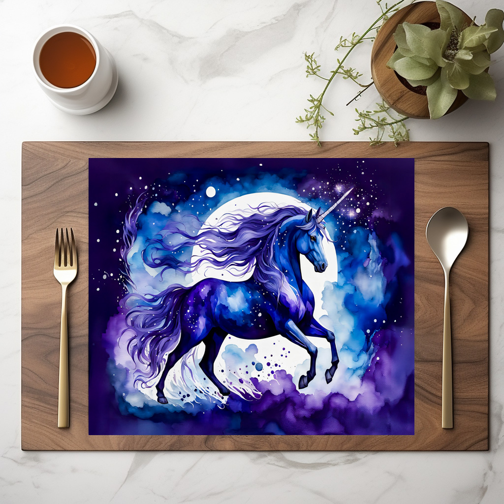 raxxa Premium-Tischset: Watercolor Majestic Blue Unicorn Under Starry Night Sky - immagine 2