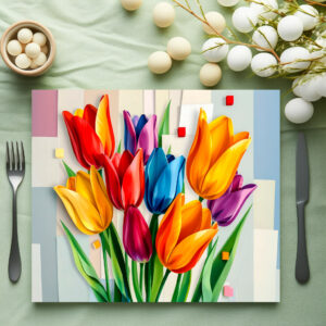 raxxa Premium-Tischset: Colorful Tulips in Modern Abstract Style