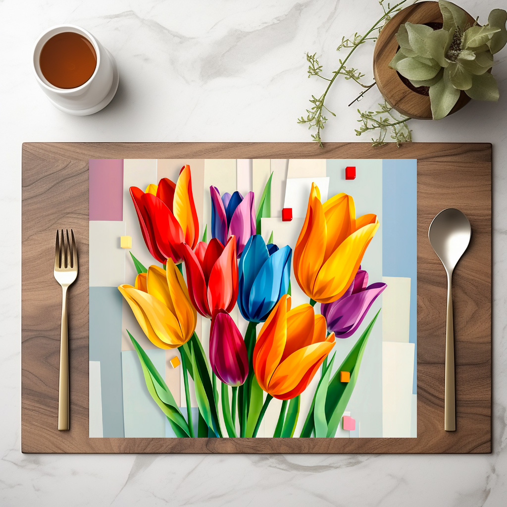 raxxa Premium-Tischset: Colorful Tulips in Modern Abstract Style - Image 2