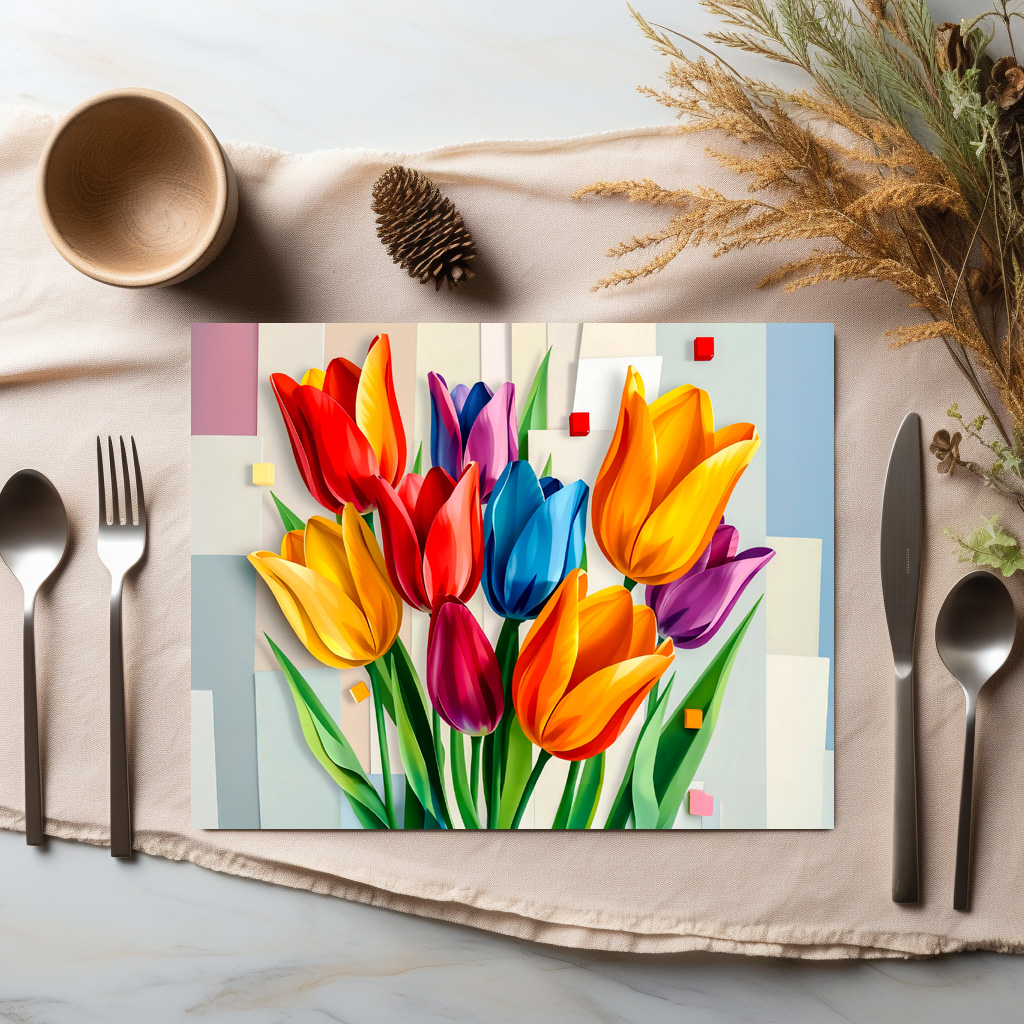 raxxa Premium-Tischset: Colorful Tulips in Modern Abstract Style - Image 3