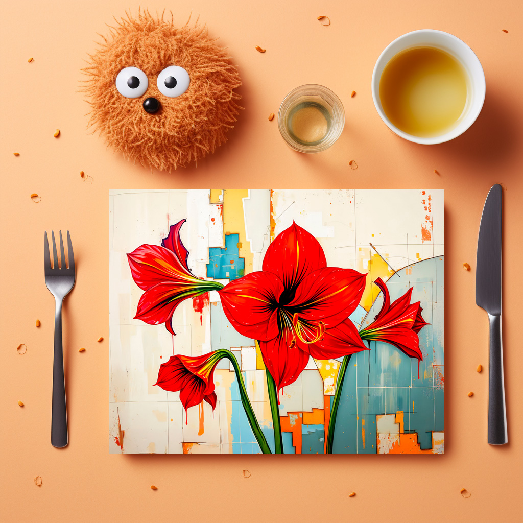 raxxa Premium-Tischset: Vibrant Amaryllis in Modern Abstract Style – Bild 2